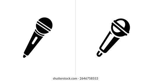 Iconos de micrófono. Con un negro elegante y aislado sobre un fondo blanco perfecto para karaoke, transmisión o imágenes relacionadas con la música.