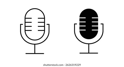 Microphone icons in flat solid and thin line style