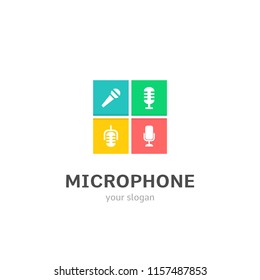 microphone icons flat style logo Design with mic, megaphone, recorder, mike icons. Trendy, creative, corporative logotype template concept.