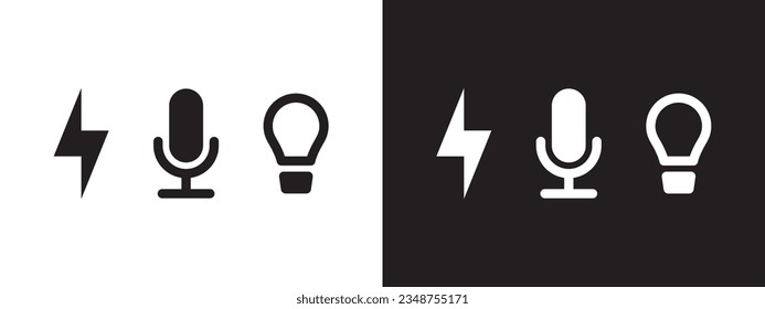 Microphone icons lightning and light bulb. Interface icons. Vector scalable graphics