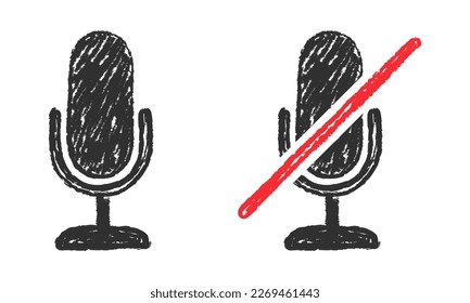 Iconos de micrófono, micrófono apagado. Ilustración del vector