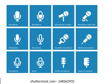 Microphone icons on blue background. Vector illustration.