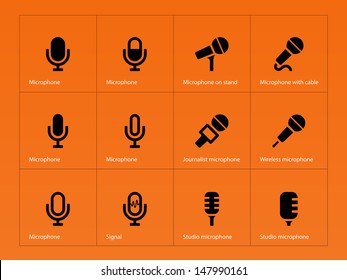 Microphone icons on orange background. Vector illustration.