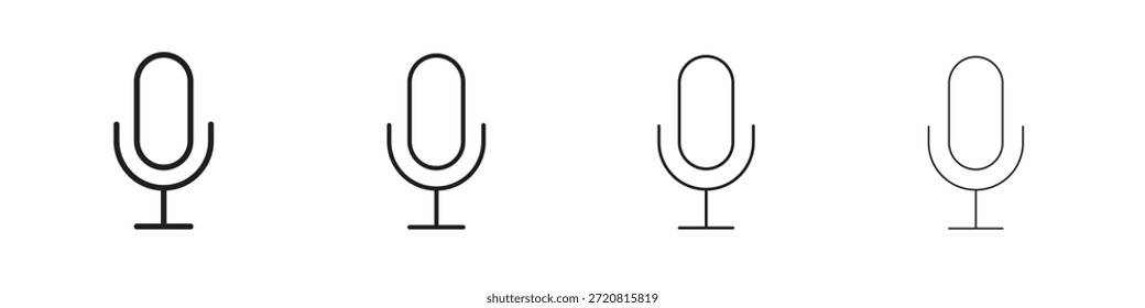 Iconos de micrófono delinean el diseño de Vector negro. Línea con trazo editable.