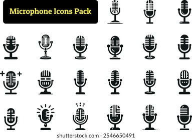 Microphone Icons Pack, Vector Art, Silhouette Design