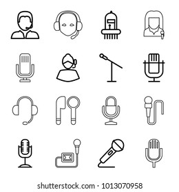 Microphone icons. set of 16 editable outline microphone icons such as microphone, support, musical instrument