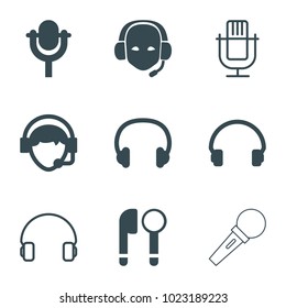 Microphone icons. set of 9 editable filled and outline microphone icons such as headset, operator, microphone