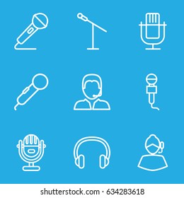 Microphone icons set. set of 9 microphone outline icons such as microphone, support
