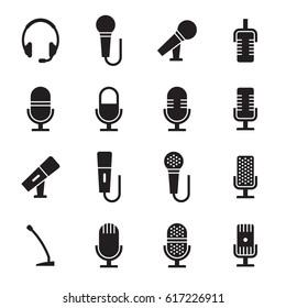 Microphone icons set. Black on a white background