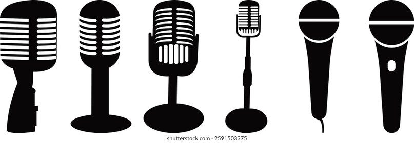 Microphone Icons set.  Different microphone collection Vector Vintage microphone  vector illustration 