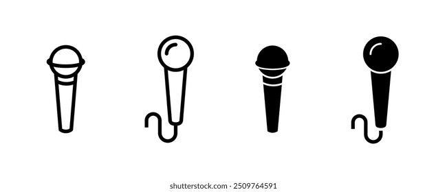 Microphone Icons set. Microphone flat black icon set. Different microphone collection. Podcast microphone. 