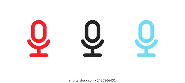 Conjunto de iconos de micrófono. Plano, color, contorno de iconos de micrófono, diseño de botón de micrófono. Iconos vectoriales
