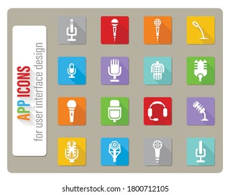 microphone icons set in flat design with long shadow
