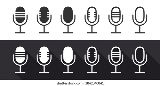 Microphone icons set. Flat design and linear icons. Microphone of different variation. Vector illustration