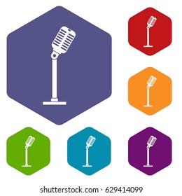 Microphone icons set hexagon isolated vector illustration