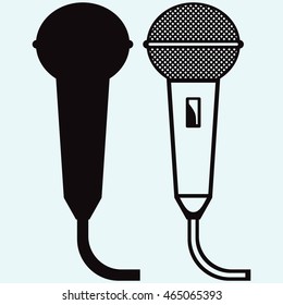 Microphone icons set isolated on blue background