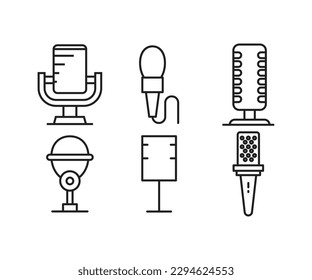 iconos de micrófono configurar la ilustración vectorial de línea