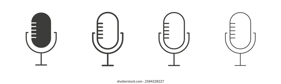 Microphone icons set. Liner outlined and flat black color