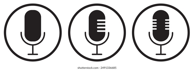 Microphone Icons set. Mic sign. Karaoke microphone icon. Broadcast mic sign.