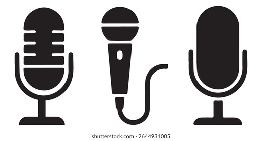 Ícones de microfone definidos. Microfone Podcast. Ícone de microfone de Karaoke. ilustração vetorial em plano de fundo isolado.