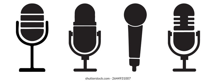 Ícones de microfone definidos. Microfone Podcast. Ícone de microfone de Karaoke. ilustração vetorial em plano de fundo isolado.