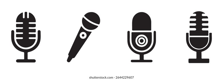 Microphone Icons set. Podcast microphone. Microphone vector icon on white background . 