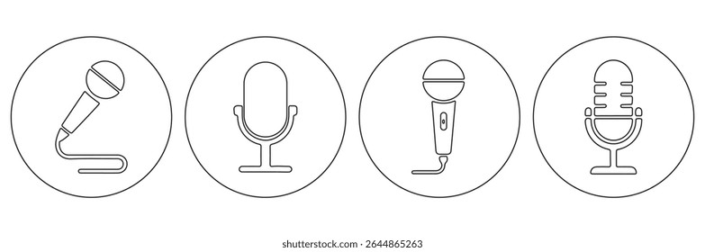 Conjunto de iconos de micrófono. Micrófono de podcast. Web e iconos móviles. Ilustración vectorial. fondo blanco. Diseño EPS 10.