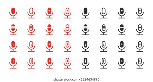 Microphone icons set. Red and black microphone icons. Vector scalable graphics