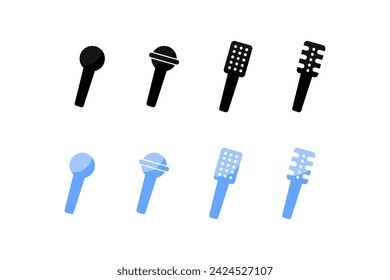 Microphone icons set. Silhouette and flat style. Vector icons