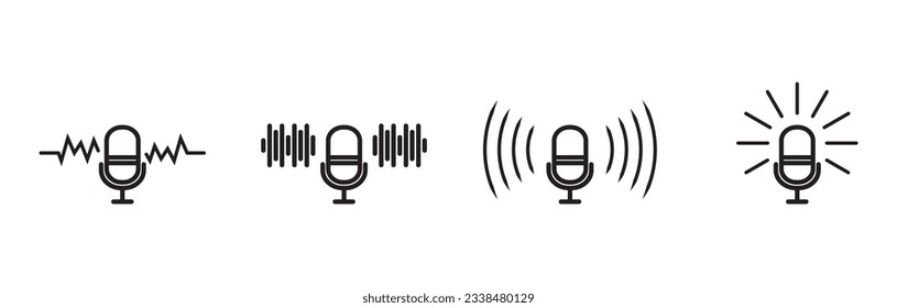 Microphone icons Set, Stroke vector elements for trendy design. Retro microphone vector with effect. Simple pictograms for mobile concept and web apps. Vector line icons isolated in white background.