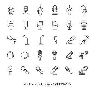 Microphone Icons Set, Thin Line. Outline Vector Microphones