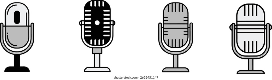 Ícones de microfone definidos. ícone de microfone variante. Microfone de Karaokê. Microfone do podcast. ícones da web e do celular. 