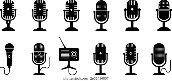 Microphone Icons set. variant microphone icon. Karaoke mic. Podcast microphone. web and mobile icons