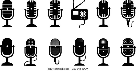 Microphone Icons set. variant microphone icon. Karaoke mic. Podcast microphone. web and mobile icons