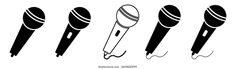 Ícones de microfone definidos. Ícone de microfone variante. Microfone de Karaokê. Microfone Podcast. Ícones móveis e Web de Mic vetorial. Ilustração vetorial. EPS 10