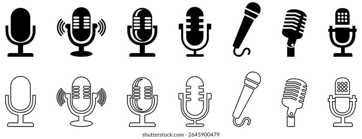 Ícones de microfone definidos. ícone de microfone variante. Microfone de Karaokê. Microfone Podcast. ícones web e móveis. ilustração vetorial