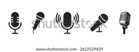 Microphone icons set. Variant microphone icon. Podcast microphone. Karaoke mic. Web and mobile icons