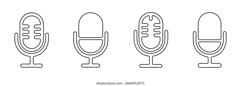 Microphone Icons set. variante do microfone Karaoke mic. Microfones de podcast. ícones da web e do rádio. Coleção de microfones diferente. Microfone do podcast, microfone do jornalista, karaokê. EPS 10. 
