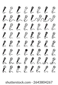 Microphone Icons, A set of various microphone icons in a repeating pattern, microphone, icons, audio, music, sound, speaker, instruments, vector, graphic, design, illustration, black and white, simple