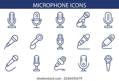 Microphone Icons Set – Vector Audio and Podcast Symbols for Music, Recording, Voice.