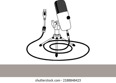 Microphone icons set. vector illustration. Headphones and retro microphone icon set over white background, silhouette style, vector illustration. microphone vector illustrator line art design black