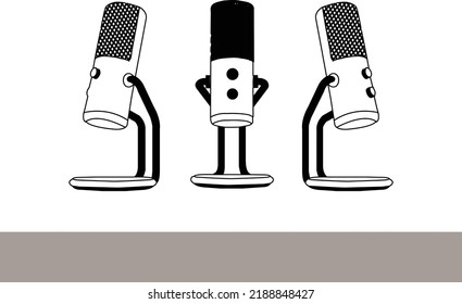 Microphone icons set. vector illustration. Headphones and retro microphone icon set over white background, silhouette style, vector illustration. microphone vector illustrator line art design black