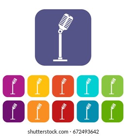 Microphone icons set vector illustration in flat style In colors red, blue, green and other