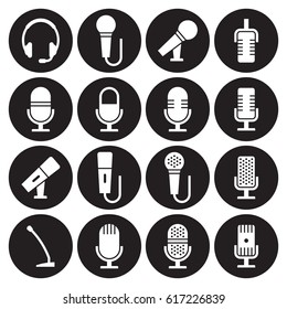 Microphone icons set. White on a black background