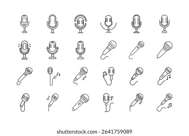 Microphone icons in a simple outlined style collection.