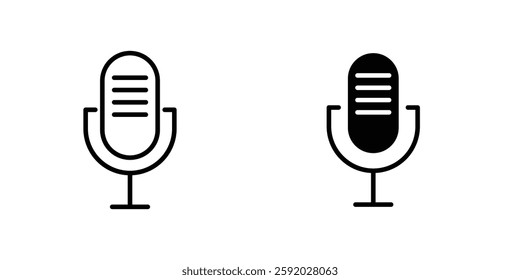 Microphone icons. stroke line and black solid icons