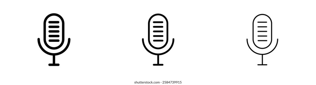 Microphone icons in three different stroke lines