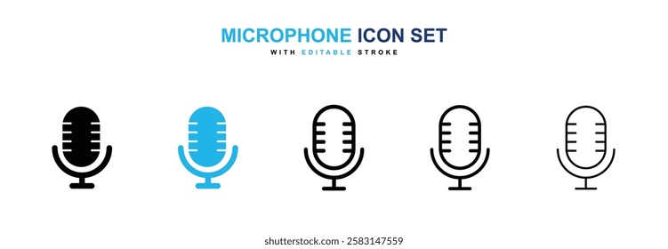 Microphone icons vector collection in black and blue colors on white background