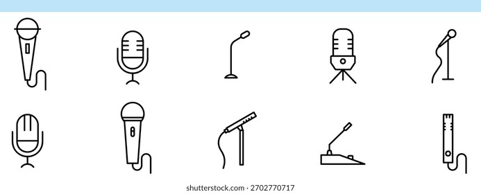 Ícones de microfone para a Web. Ícone da estrutura de tópicos do registro definido
