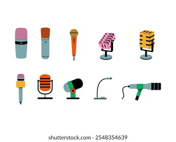 Conjunto de elementos de diseño de ilustración de micrófono